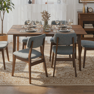 Sunvega Mid-Century Modern Solid Wood Dining Table with Brown Stain Finish