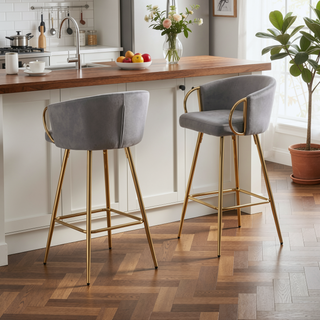 Sunvega 26 Inch Set of 2 Velvet Bar Stools with Chrome Footrest and Golden Leg