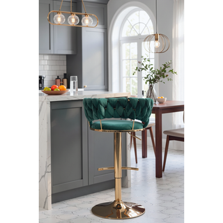 Sunvega Set of 2 Velvet Swivel Bar Stools with Chrome Footrest and Adjustable Height