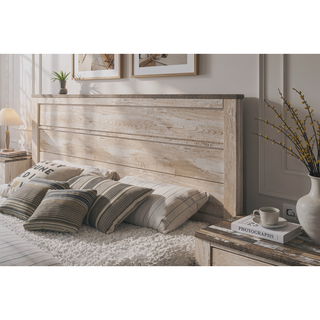 Sunvega White Wash Finish Queen Bed and Two Nightstands with Antique Walnut Trim