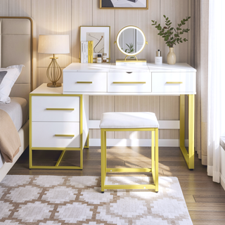 Sunvega 3 in 1 Vanity Desk with Open Top Mirror and Visible Glass Desktop