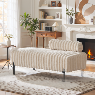 Sunvega Upholstered Adjustable Back Mini Loveseat Sofa Bench with Metal Legs
