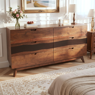 Sunvega Sierra Six Drawer Acacia Wood Sideboard with Live Edge Detail