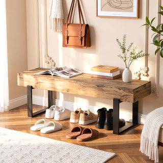 Sunvega 59" Modern Black MDF Bench with Metal Legs for Entryway and Bedroom
