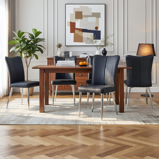Sunvega PU Leather Dining Chairs with Curved Backrest and Silver Metal Legs Set of 4