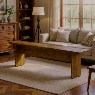 Sunvega Modern Rustic Dining Bench with Wood-Grain Details and H Base