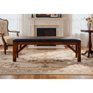 Sunvega Espresso and Walnut Bench with a Padded PU Cushion Seat and Rubberwood Legs