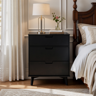 Sunvega Mid-Century Modern Black Wood Dresser with 3 Drawers for Bedroom