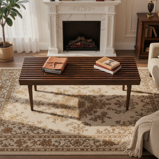Sunvega Mid Century Modern Solid Wood Bench with Walnut Stain Finish for Living Room