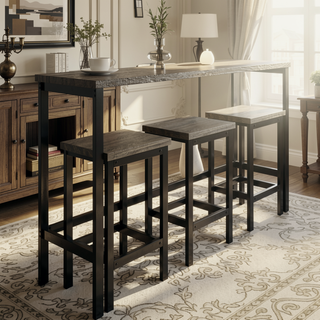 Sunvega 4-Piece Counter Height Dining Table Set with 3 Stools and Footrests