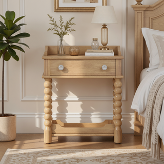 Sunvega Retro Style Queen Size Wood Platform Bed with Gourd Shaped Headboard and Slat Support