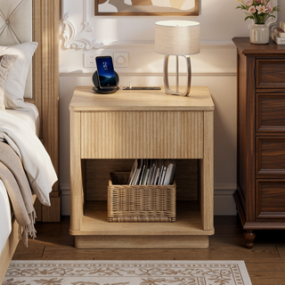 Sunvega Modern Nightstand with Built-in Charging Station and Storage Drawer for Bedroom