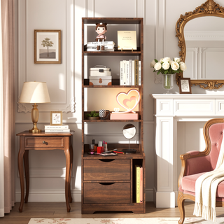 Sunvega Bedroom Nightstand with 2 Drawers and 4-Tier Open Shelving for Storage