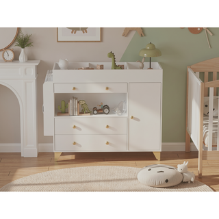 Sunvega Modern White Dresser with 3 Drawers and Wide Table Top for Bedroom