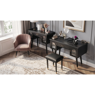 Sunvega Modern Black Vanity Makeup Table with Organizer and Charging Port