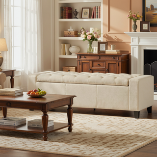 Sunvega Dark Blue Tufted Storage Ottoman with Removable Lid for Living Room