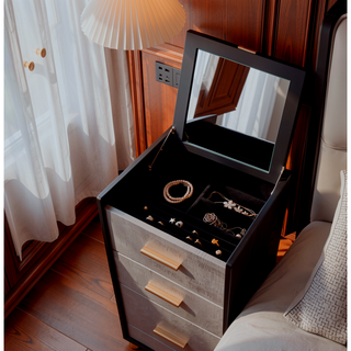 Sunvega Black and Silver 4-Drawer Jewelry Armoire with Lift Top and Mirror