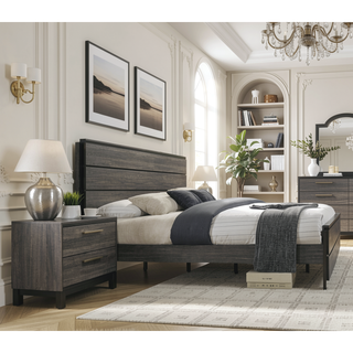 Sunvega Ioana Antique Grey Finish 3-Piece Wood Bedroom Set with Two Nightstands