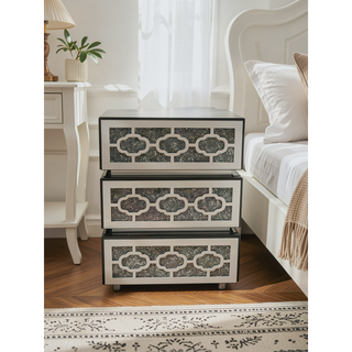 Sunvega Modern Mirrored Nightstand with 3 Drawers and Crystal Handles for Bedroom