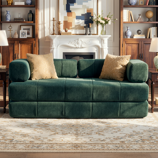 Sunvega High Quality Corduroy Folding Sofa Bed with 2 Pillows and Foam Spring Mattress