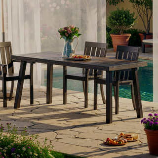 Sunvega Rustic Acacia Wood Outdoor Dining Table with Metal Legs and Grey Finish