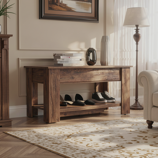 Sunvega Lift Top Storage Table with Lower Shelf and Metal Hinges for Shoes