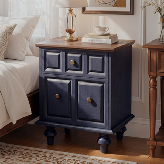 Sunvega Vintage Nightstand with Two Drawers and Roman Column Legs for Bedroom