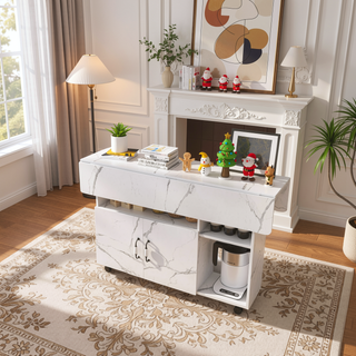 Sunvega Multi-Functional Folding Table with Storage Shelves and Wheels for Small Spaces