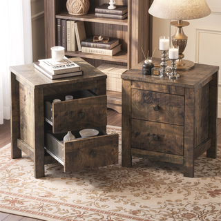 Sunvega Farmhouse Wooden Nightstand Set of 2 with Retro Design and Storage Cabinet