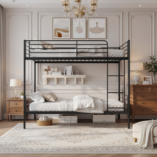 Sunvega Twin Over Twin Metal Bunk Bed with Ladder and Guardrail, Splits into Two Separate Beds
