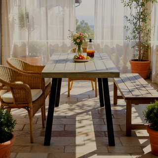 Sunvega Rustic Acacia Wood Outdoor Dining Table with Metal Legs and Grey Finish