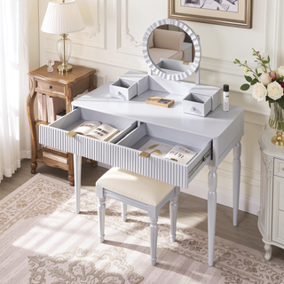 Sunvega Elegant Vanity Desk with Sunflower Mirror Height-Adjustable Dressing Table Set