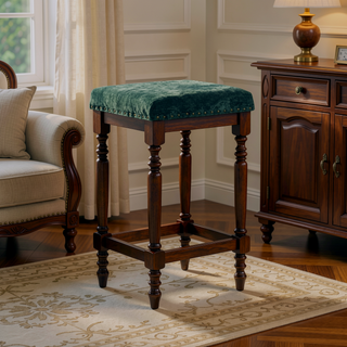 Sunvega Distressed Wooden Farmhouse Barstools with Faux Leather Seat, Counter-Height