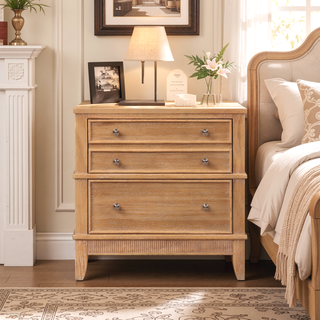 Sunvega Hazel 3-Drawer Nightstand with Felt Lined Drawers and Pewter Hardware