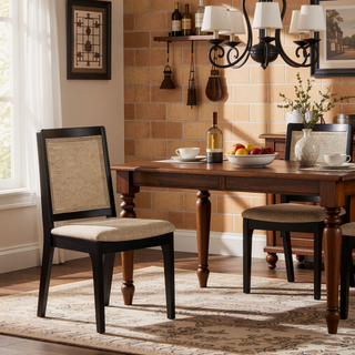 Sunvega Modern Solid Wood Dining Chair with Inset Rattan Back Panel and Adjustable Foot Levelers