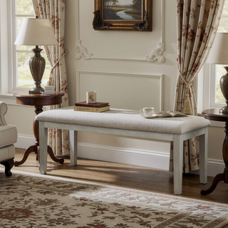 Sunvega Gray Fabric Upholstered 1pc Bench with Wood Frame for Dining Room