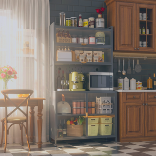 Sunvega 73-Inch 6-Tier Flip Door Pantry Cabinet with Adjustable Shelves for Kitchen
