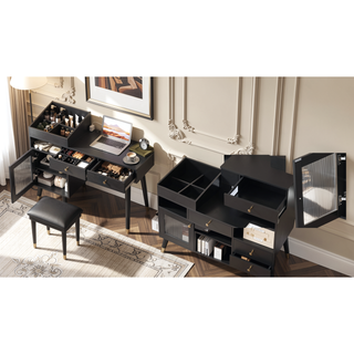 Sunvega Modern Makeup Vanity Desk with Drawers, Cabinet, Charging Port, and Stool