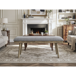 Sunvega Polyester Dining Bench with Solid Wood Legs and Stain-Resistant Fabric