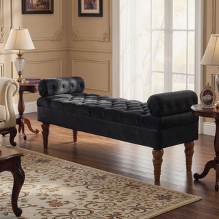 Sunvega Upholstered Tufted Velvet Bench with Wooden Legs for Bedroom or Living Room