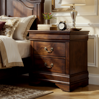 Sunvega Transitional Style Solid Wood Nightstand with Antique Brass Hanging Pulls