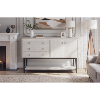Sunvega Vanilla Oak Veneer Server with Metal Base and Soft-Close Doors
