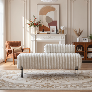 Sunvega Upholstered Adjustable Back Mini Loveseat Sofa Bench with Metal Legs