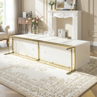Sunvega White Lacquer Birchwood Sideboard Buffet with 5 Cabinet Doors and Adjustable Shelves
