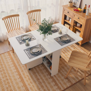 Sunvega 51.18 Inch White Foldable Table with Wheels for Dining or Display Use