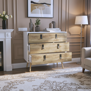 Sunvega 3 Drawer Dresser with Chic Metal Handles and Sturdy Wooden Legs