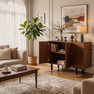 Sunvega Gold-Toned 4-Door Sideboard Buffet Cabinet with Arched Door Storage