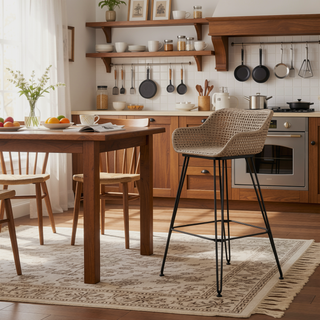 Sunvega PE Rattan Bar Stools with Water-Resistant Cushions and Hairpin Legs for Outdoor