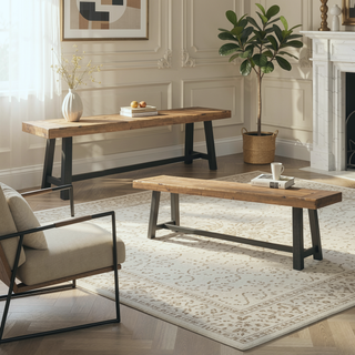 Sunvega Acacia Wood Outdoor Bench Set with Slat Design and Teak Finish