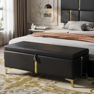 Sunvega Elegant Upholstered Storage Ottoman Bench with Metal Legs for Bedroom and Living Room